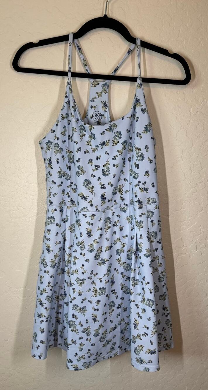 Sage Collective Blue Floral Racerback Active Dress Size M